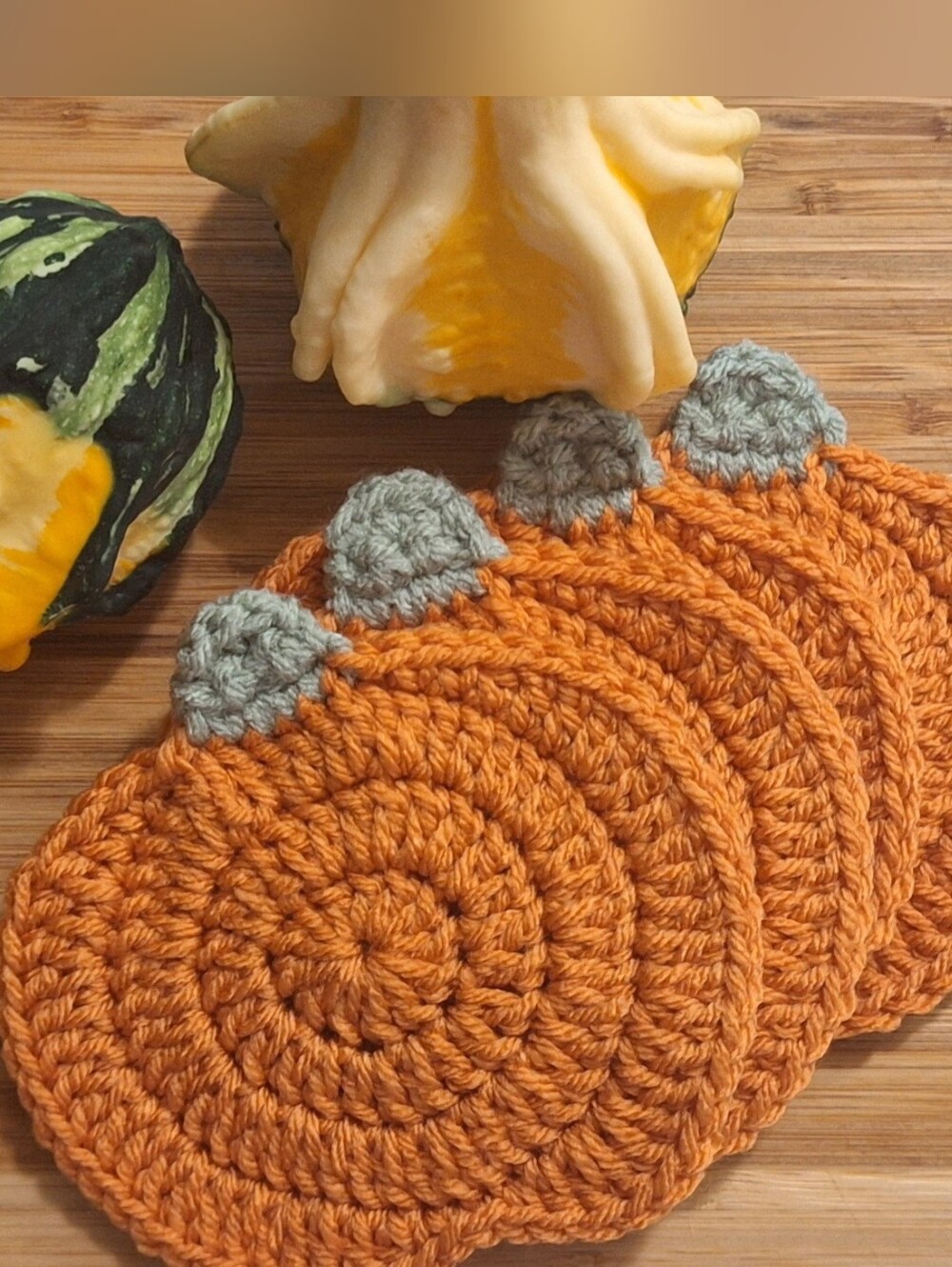 Handmade Crochet Pumpkin Coasters Set of 4 NWOT